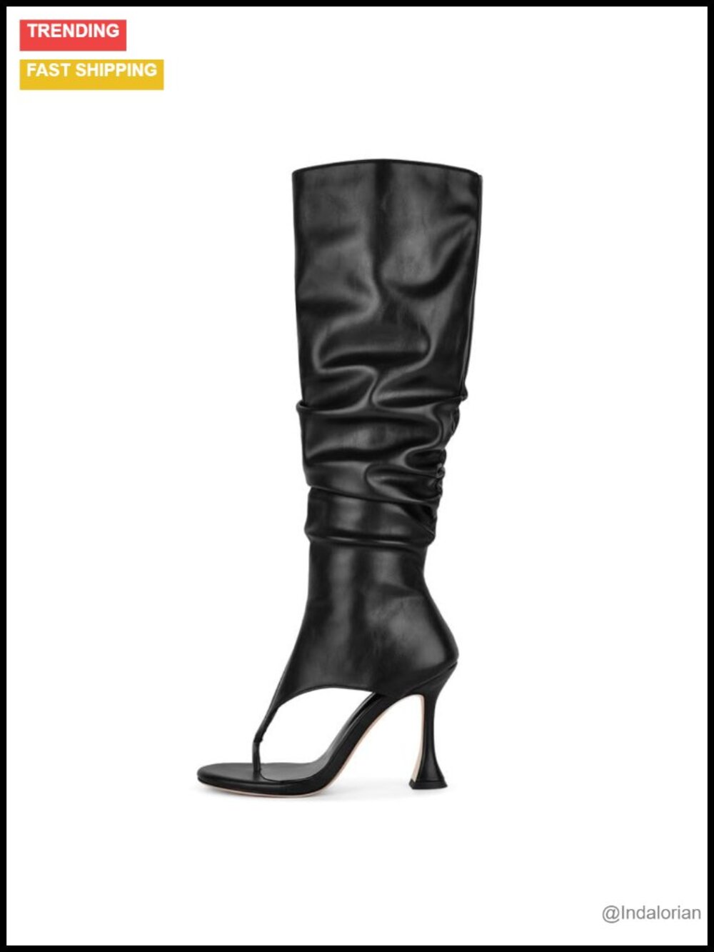 Sexy Open Toe Knee High Faux Leather Stiletto Heel Boots Slouchy Ruched Wide